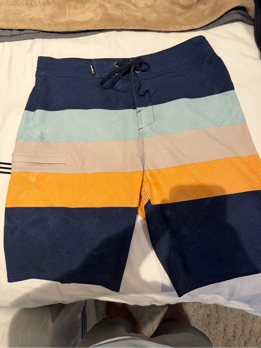 O'Neill Men's Navy, Yellow & Light Blue Striped Swim Trunks